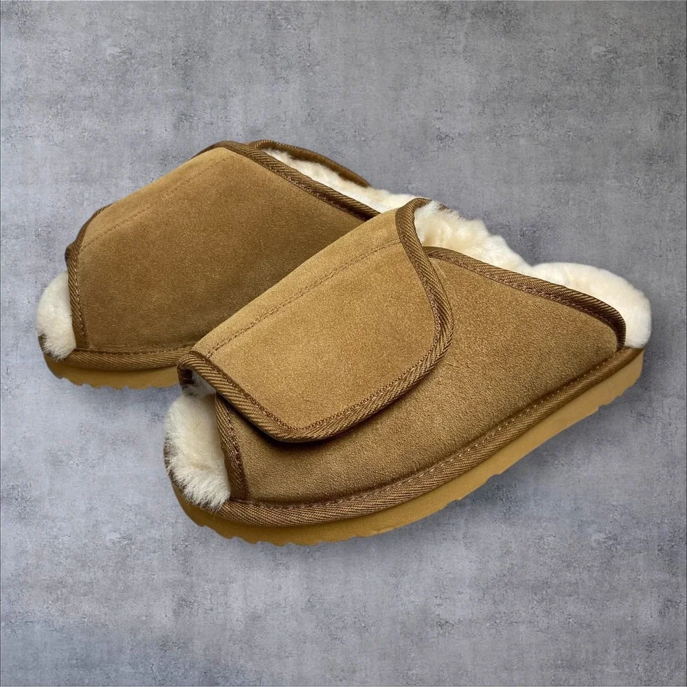 The Vermont Country Store Australian Shearling Leather Scuff Slippers Mens 10